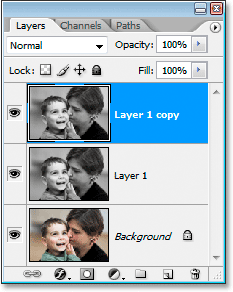 Photoshop's Layers palette now showing three layers.