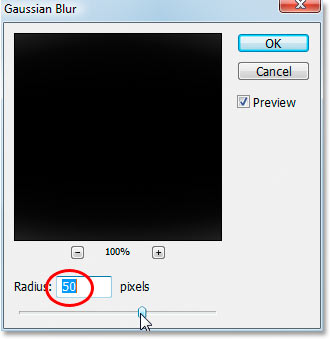 مربع حوار Gaussian Blur في Photoshop.