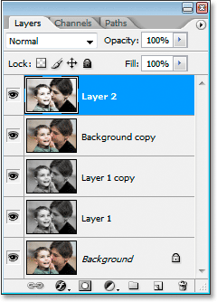 Merging all the layers onto a new layer at the top of the Layers palette.