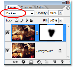 Changing the blend mode of the pixelated layer to 'Darken'.