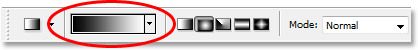 The gradient preview area in Photoshop's Options Bar showing a black to white gradient.