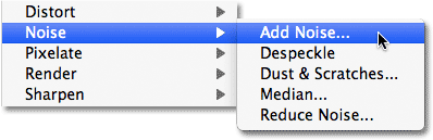  Sélection du filtre Ajouter du bruit dans Photoshop.