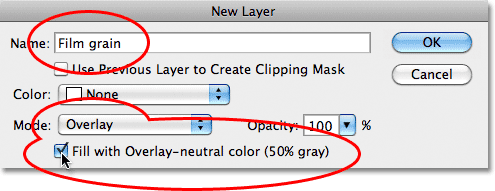 The New Layer dialog box in Photoshop.