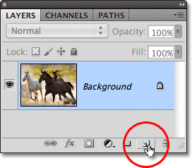 Clicking the New Layer icon in the Layers panel in Photoshop.