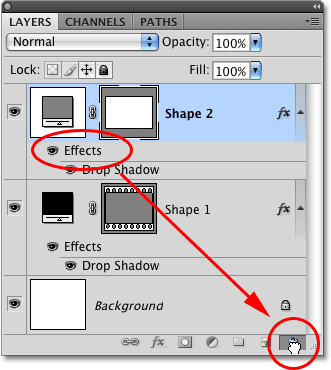 dra lagerstilarna ner till papperskorgen i lagerpanelen i Photoshop.