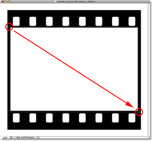 Arrastrando una segunda forma de rectángulo con la herramienta Rectángulo en Photoshop.