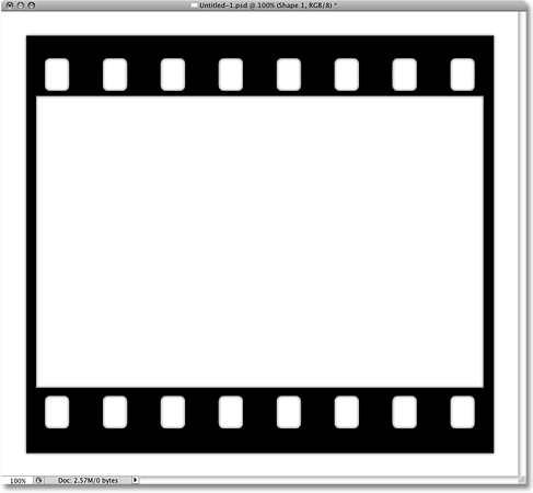 A drop shadow appears behind the film strip shape in the document.