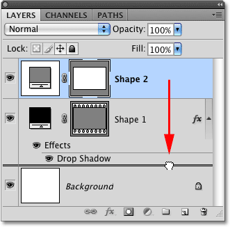 Dragging the second shape below the film strip layer in the Layers panel.