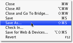 The Save As command in Photoshop.