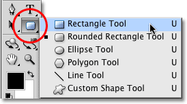 het Rechthoekgereedschap selecteren in het paneel hulpmiddelen in Photoshop.