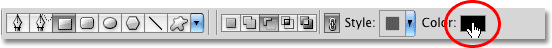  färgrutan för formverktygen i alternativfältet i Photoshop.