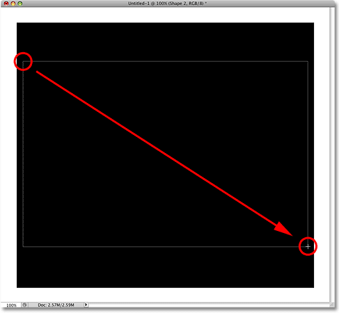 subtraktion af et område fra den oprindelige form i Photoshop.