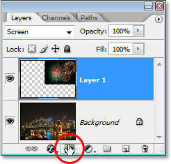 Clicking on the 'Add A Layer Mask' icon at the bottom of the Layers palette.