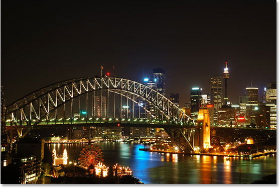 A photo of a city at night