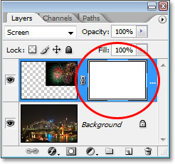 The Layers palette showing the layer mask thumbnail added to 'Layer 1'.