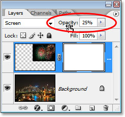 Lowering the opacity of the fireworks layer.