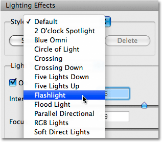 Select the Flashlight lighting style. Image © 2009 Photoshop Essentials.com.