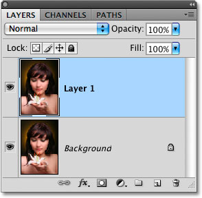 Duplicate the Background layer in Photoshop. Image © 2009 Photoshop Essentials.com.