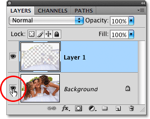 رمز Layer Visibility في لوحة Layers في Photoshop.