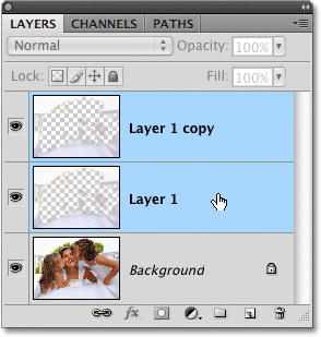 Selecting multiple layers at once in Photoshop CS4. Image © 2008 Photoshop Essentials.com.