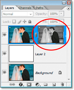 The image now appears inside the layer mask's thumbnail in the Layers palette.