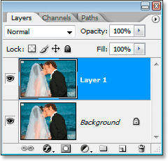 Photoshop's Layers palette showing the Background layer and the duplicate above it.