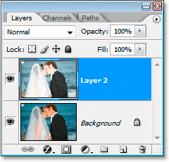 The top two layers in the Layers palette have now been merged into one.