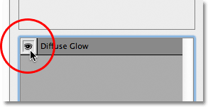 The Diffuse Glow filter visibility icon in the Filter Gallery.