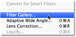 Selecting the Filter Gallery from the Filter menu in Photoshop CS6.