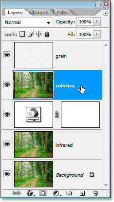 The colorize layer now moved in the Layers palette