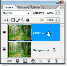 Photoshop's Layers palette now showing the copy of my Background layer directly above it