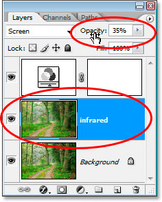 Lower the Opacity value of the infrared layer to reduce the effect