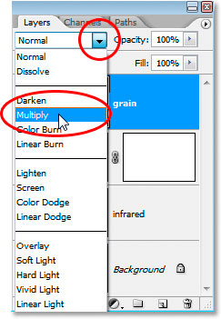 Changing the grain layer's blend mode to Multiply