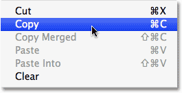 Selecting Copy from the Edit menu in Photoshop. Image © 2008 Photoshop Essentials.com.