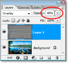 Lowering the opacity of the layer to 40%