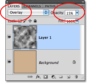 Photoshop layer blend mode and opacity options.