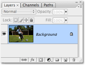 The Layers palette in Photoshop showing the original photo on the Background layer.