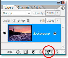 Clicking the 'New Layer' button at the bottom of Photoshop's Layers panel