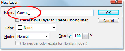 Photoshop's New Layer dialog box