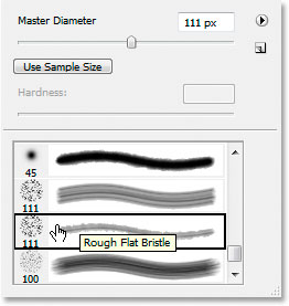 Select the 111-pixel 'Rough Flat Bristle' brush