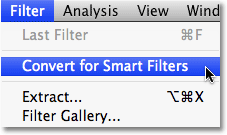 Converting a layer into a Smart Filter in Photoshop CS3. Image © 2009 Photoshop Essentials.com.