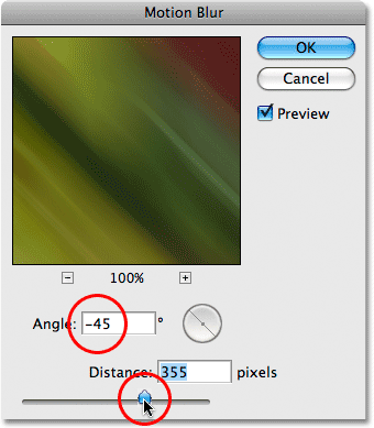 The Motion Blur dialog box in Photoshop CS3. Image © 2009 Photoshop Essentials.com.