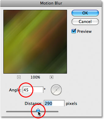 Editing the third Motion Blur Smart Filter settings in Photoshop CS3. Image © 2009 Photoshop Essentials.com.