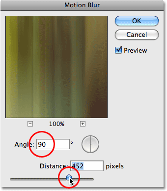 The Motion Blur filter dialog box in Photoshop CS3. Image © 2009 Photoshop Essentials.com.