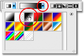 Selecting a black to white gradient in Photoshop CS3. Image © 2009 Photoshop Essentials.com.