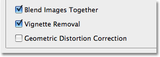 The options at the bottom of the Photomerge dialog box in Photoshop CS4.