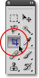 Selecting the Crop Tool in Photoshop CS4.