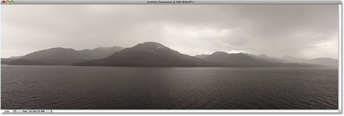 A panorama of mountains created with Photomerge in Photoshop CS4.