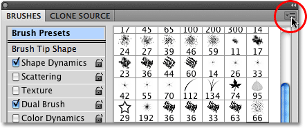 The Brushes panel menu icon in Photoshop CS4.