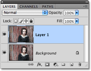 تعرض لوحة Layers في Photoshop نسخة طبقة الخلفية.